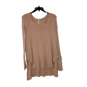 Free People Ventura Blush Tan Waffle Thermal Knit High Low Long Sleeve Sz Small